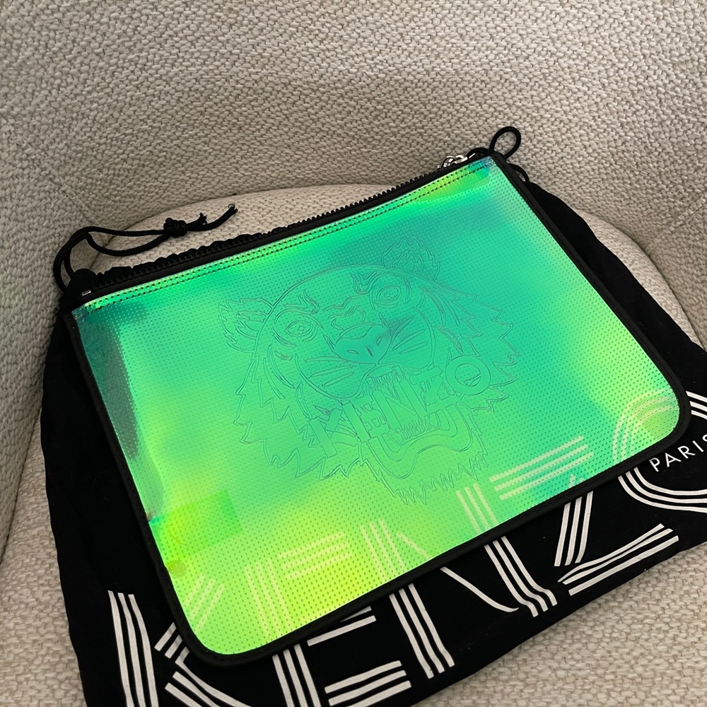 Kenzo Iridescent Green Holographic Tiger Clutch